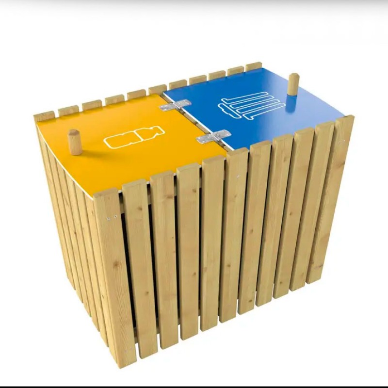 Paperera de reciclatge en Fusta Turín | Reciclatge Exterior Sostenible